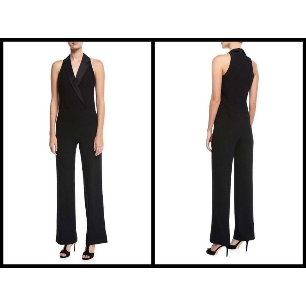 Trina Turk Clientele Tuxedo Black Jumpsuit Wide Leg Straight Leg